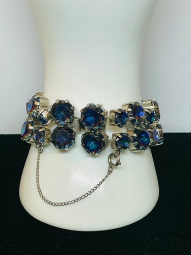 Blue AB Double Row Rhinestone Bracelet